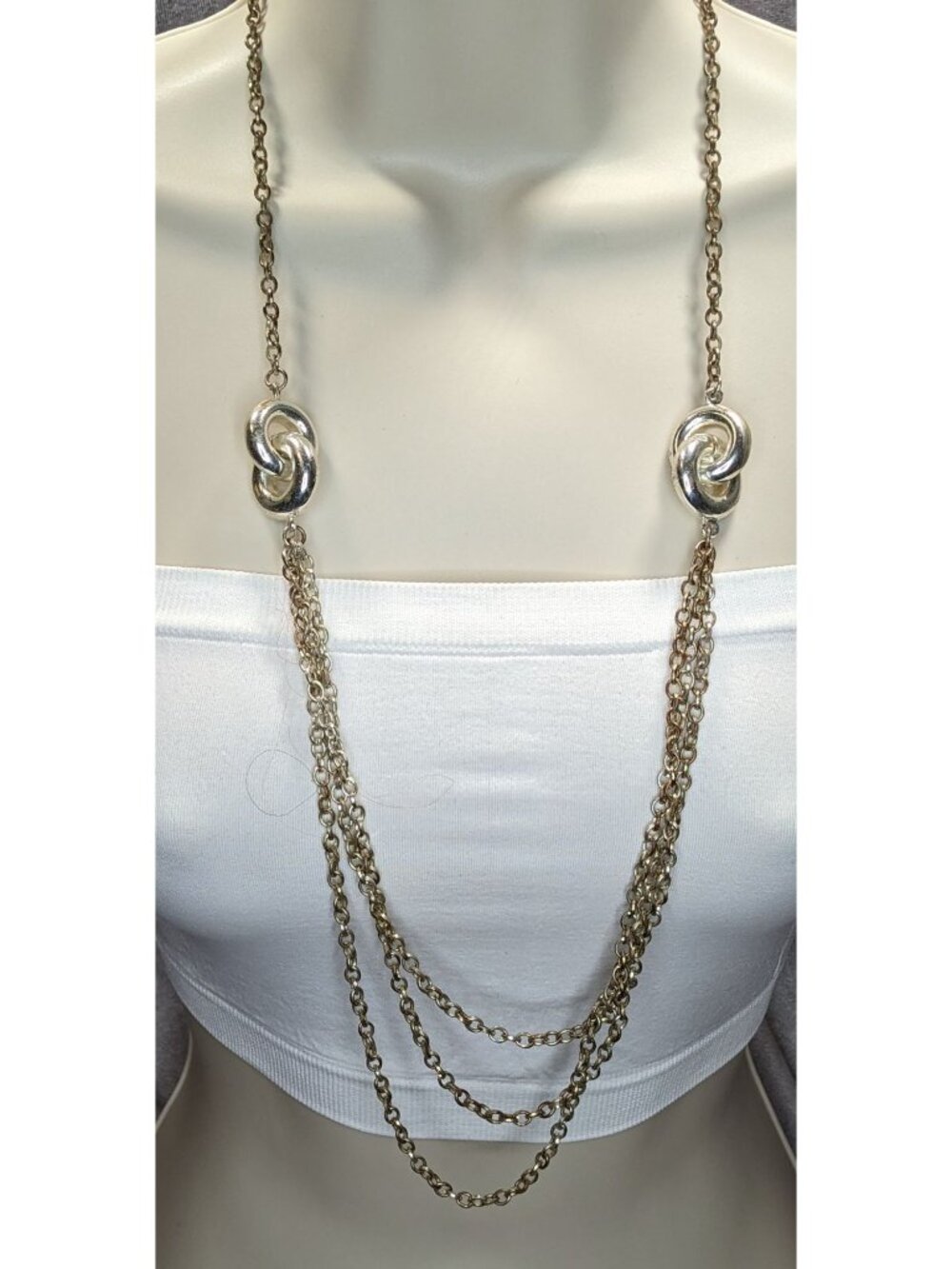 Layered Chain Necklace Chunky Knotted Accents Silver Preppy Abstract